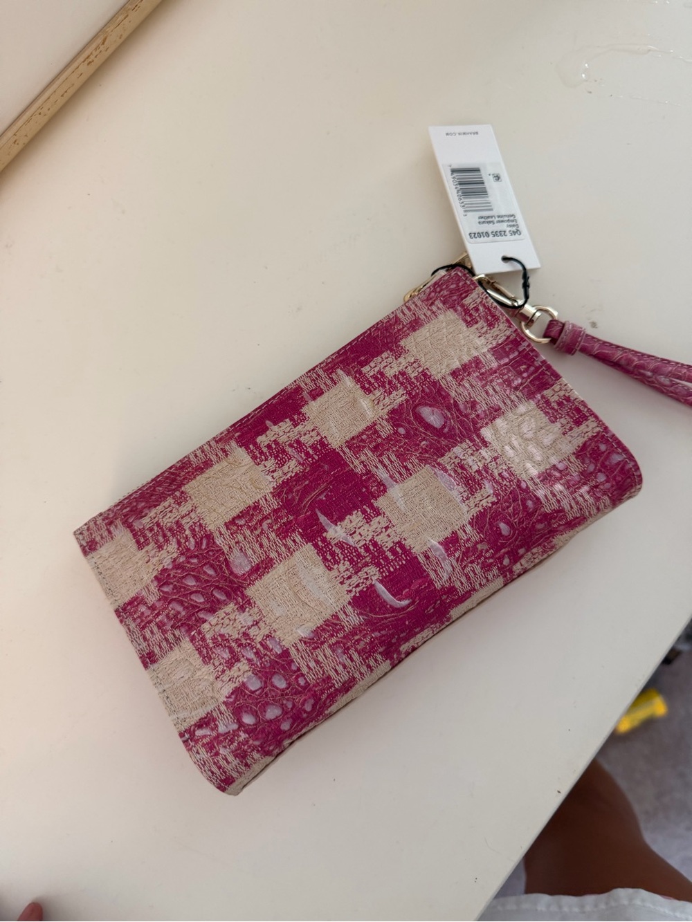 Brahmin Pink and Cream Textured Check Wristlet - Picture 2 of 3